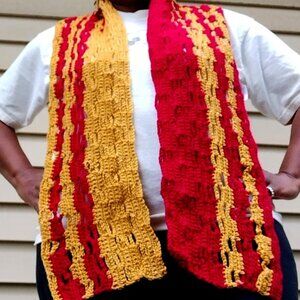 Burgandy and gold shredded skies scarf